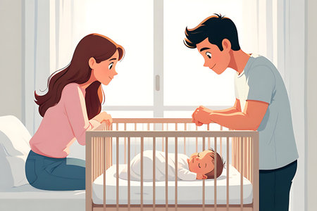 Young parents playing with their baby at home. Illustration in vector formatの写真素材