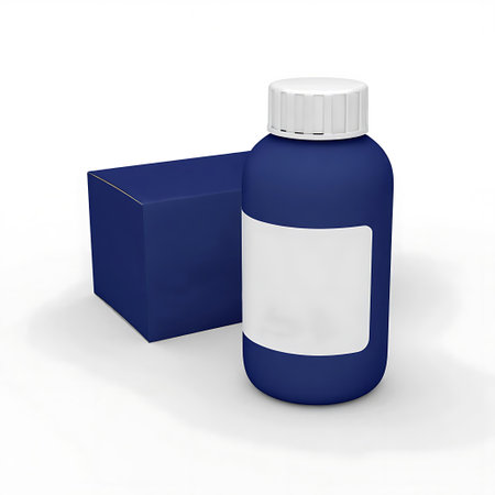 3d render of blue pill bottle with blank label on white backgroundの写真素材