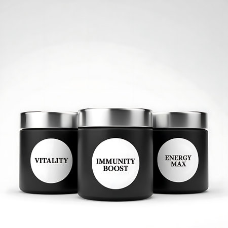 Mockup of black cosmetic jars isolated on white background 3D renderingの写真素材