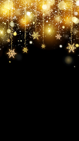 Christmas background with snowflakes and golden lights. Vector illustration.の写真素材