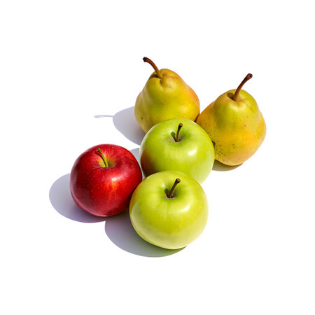 apples and pears isolated on white background, top view.の写真素材