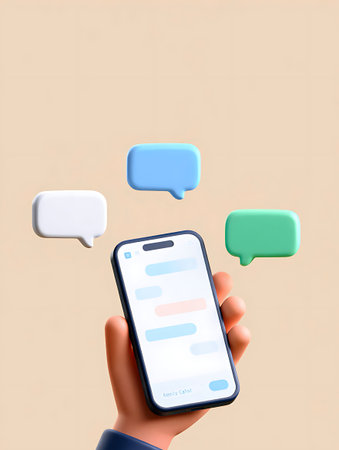 Smartphone with speech bubbles in the hand. 3D illustration.