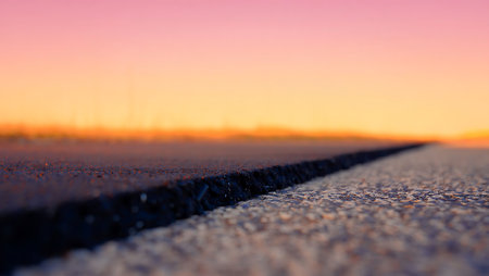 Asphalt road in the field at sunset time. Abstract blurred backgroundの写真素材