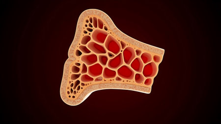 Human liver anatomy. 3D illustration of human liver anatomy on red background
