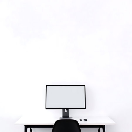 Computer with blank screen on a white table. 3d rendering.の写真素材