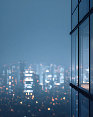 Abstract night city view with skyscrapers. 3D Rendering
