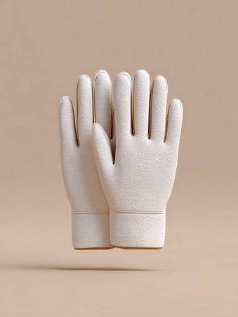 White leather gloves isolated on beige background. 3d render.