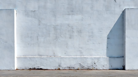 Textured concrete wall with distinct weathering and deep shadows under natural lighting. Useful for urban architectural studies and backgrounds in digital and print media. Suitable for industries focusing on construction, real estate, or urban planning showcasing structural elements.の写真素材