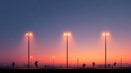 Lampposts in the evening on the background of the sunset.