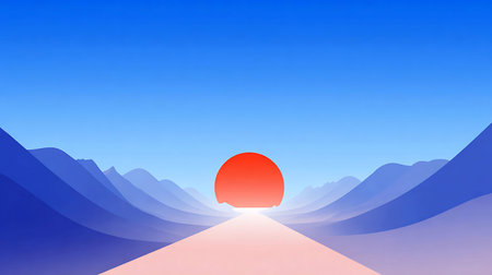 Sunrise in the mountain landscape, vector illustration, eps10の写真素材