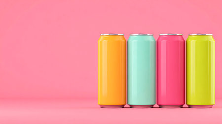 Colorful soda cans isolated on pink background. 3d illustration.