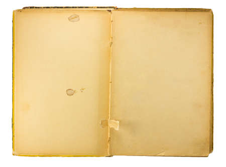 Old opened book isolated on white background