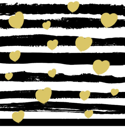 Pattern with black lines and beige hearts on white background. Modern illustrationのイラスト素材