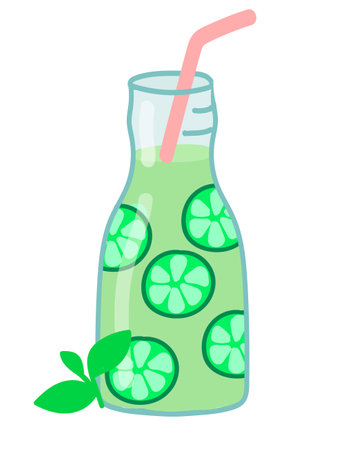 Cocktail drink with lime and mint isolated on white backgroundのイラスト素材