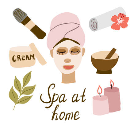 Set of spa at home elements isolated on whiteのイラスト素材