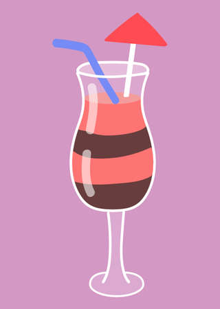 Cocktail drink with strawberry and chocolate. Decorated with cocktail umbrellaのイラスト素材