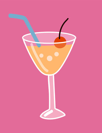 Cocktail drink with orange, decorated with cherryのイラスト素材