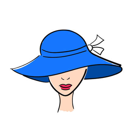 Woman with blue broad-brim hat. Flat style illustrationのイラスト素材