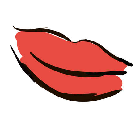 Hand-Drawn red lips. Doodle vector illustrationのイラスト素材