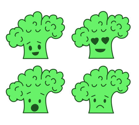 Sel of emoji broccoli stickers isolated on white backgroundのイラスト素材