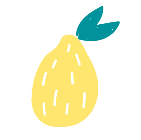 Hand-drawn lemon with leaf isolated on whiteのイラスト素材