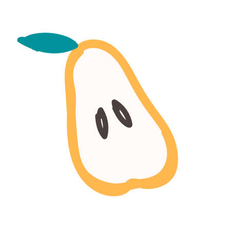 Hand-drawn pear with leaf isolated on whiteのイラスト素材