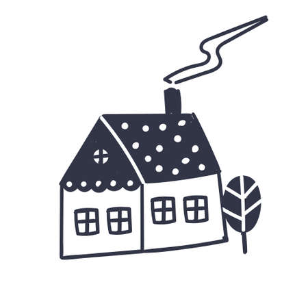 Illustration with house and tree. Scandinavian styleのイラスト素材
