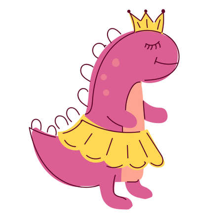 Girl dino with a crown. Cute dinosaurs vector.のイラスト素材