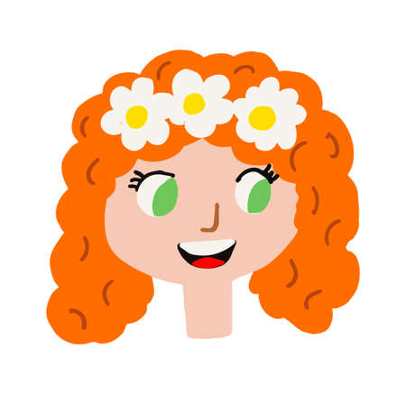 Iris red haired girl wearing flower wrath. Vector illustrationのイラスト素材