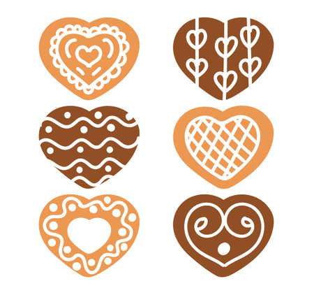 Gingerbread cookies collection. Valentine heart shape collectionのイラスト素材