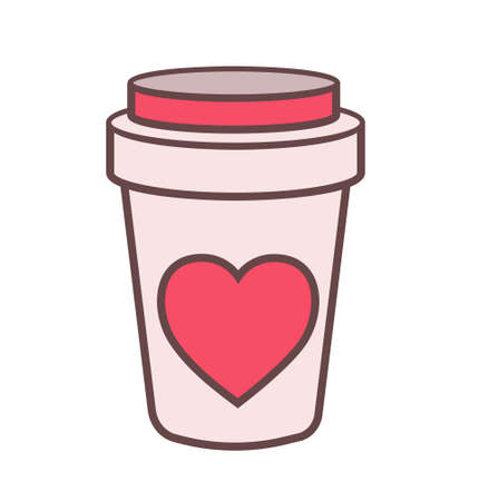 Coffee cup with painted heart . Valentines day icon. Vector illustrationのイラスト素材
