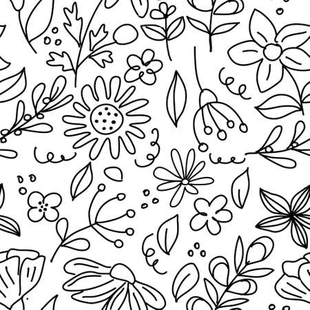Seamless pattern of flowers isolated on white. Vector illustrationのイラスト素材