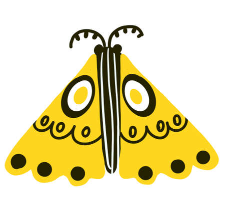 Doodle moth with ornament on wings isolated on whiteのイラスト素材
