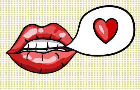 Sensual woman lips speaking love. Comics style illustrationのイラスト素材