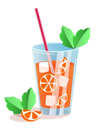 Mojito cocktail with orange and mint. Vector illustrationのイラスト素材