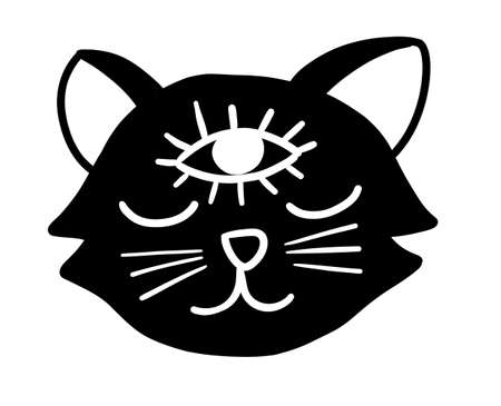 Witchcraft cat. Mystery black and white vector illustrationのイラスト素材
