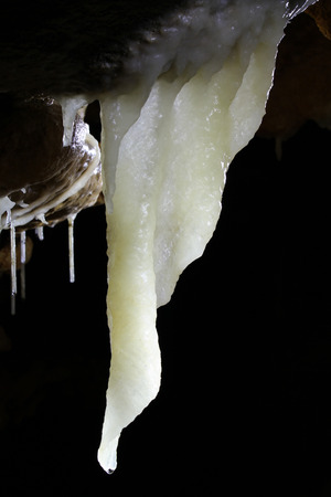 A uniquely uncolored cave drapery at InnerSpace Cavern in Georgetown, TX