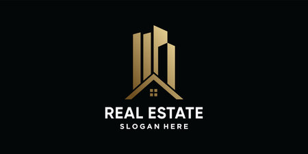 Real estate logo design with golden gradient style colorのイラスト素材