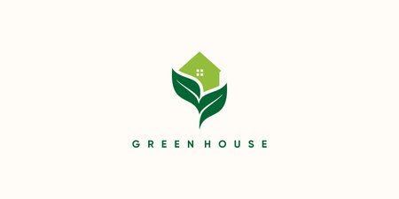 Green house logo design with creative modern concept Premium Vectorのイラスト素材