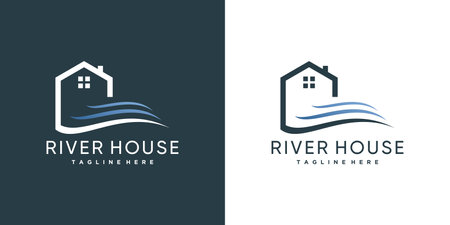 River house logo design template with modern concept Premium Vectorのイラスト素材