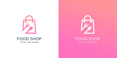 Food shop icon with bag logo design Premium Vectorのイラスト素材