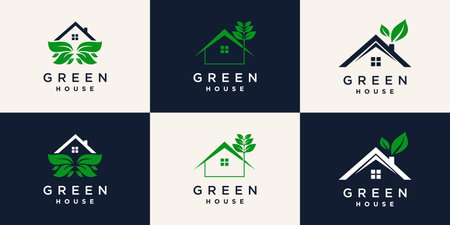Set of green house logo design with creative concept Premium Vectorのイラスト素材