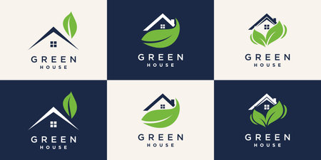 Set of green house logo design with creative concept Premium Vectorのイラスト素材