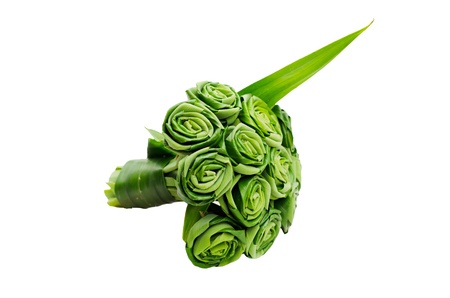 Rose made from pandan leaves isolated on  white background  の写真素材