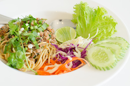 Spaghetti pork sauce, Thai style foodの写真素材
