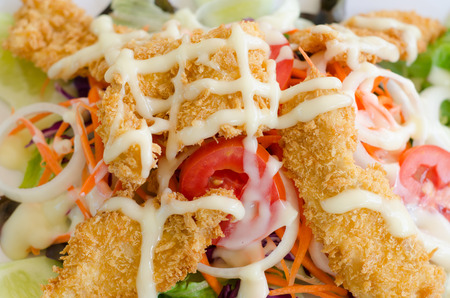 Chicken salad with mayonnaise and vegetableの写真素材