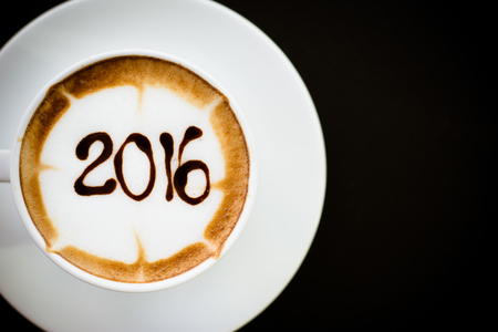 hot coffee with foam milk art 2016 patternの写真素材