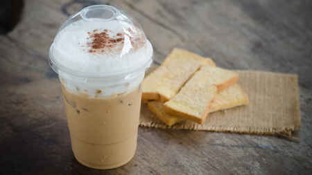 ice coffee on wooden backgroundの写真素材