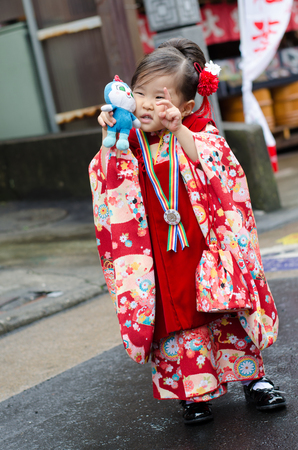 NARITA, JAPAN - NOVEMBER 15: Shichi-go-san in Narita, Japan on November 15, 2015. Traditional rite of passage and festival day in Japan for 3 and 7-year-old girls and 3 and 5-year-old boys.のeditorial素材