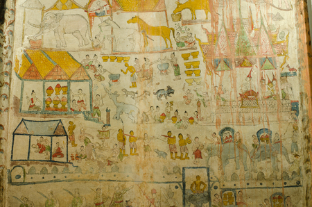 loei, Thailand November 28 : Art Thai, Mural mythology buddhist religion on wall over the age of 400 years at Wat Pho Chai, Na Haeo , Loei, Thailand . Photography on November 28, 2015のeditorial素材